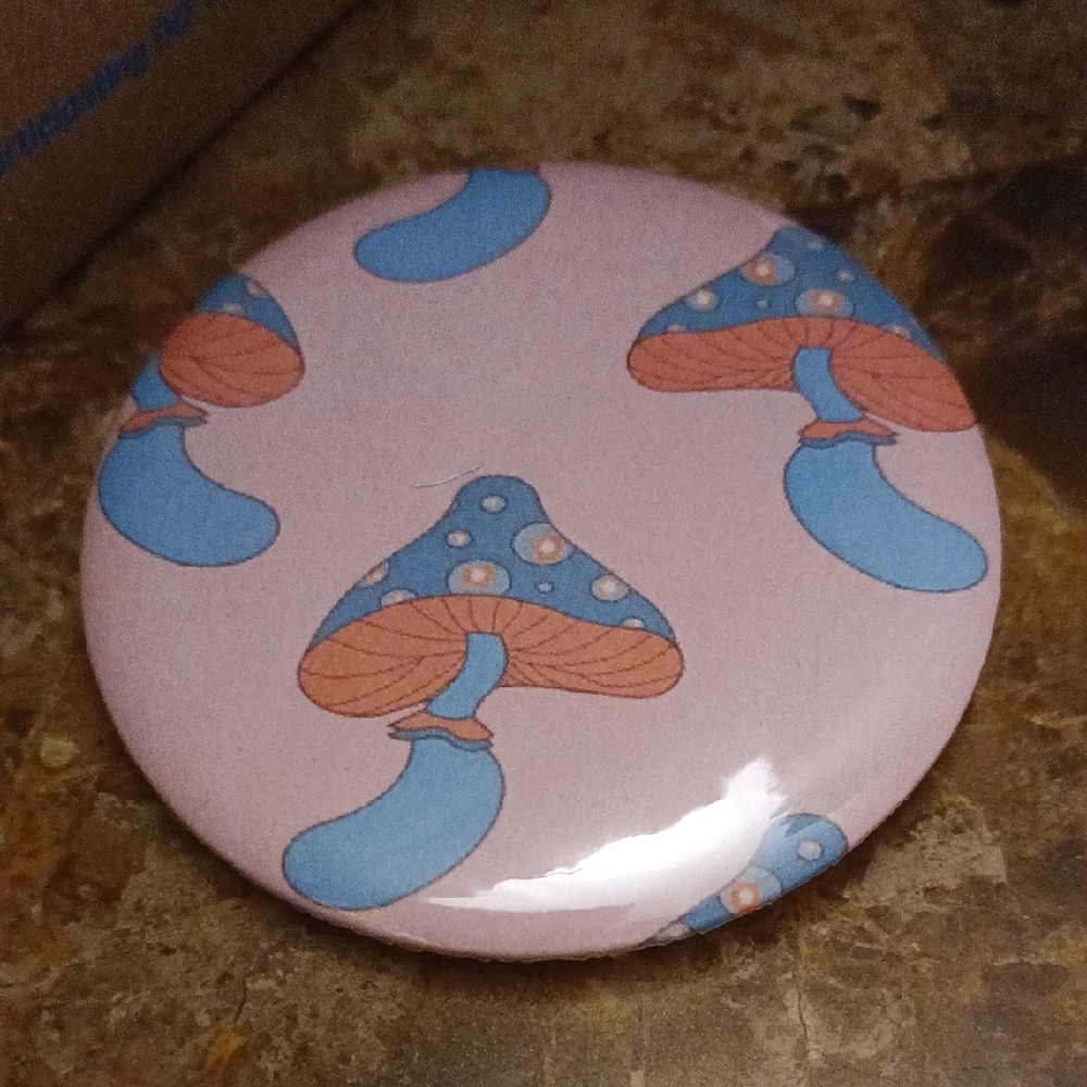 Custom Pink and Blue Mushroom Pin 2.25" - Picture 1 of 3